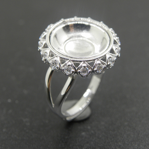 s925纯银戒托 圆珠戒指托 14-15mm珠子镶嵌托蓝珀戒托珍珠女戒托