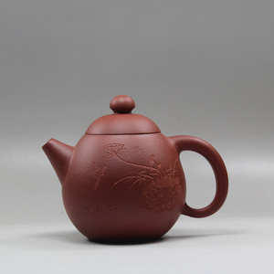 紫砂壶名家真品特价全手工家藏原矿清水泥霍红文制刻画龙蛋壶茶壶