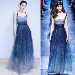 星空渐变亮片钉珠礼服连衣裙