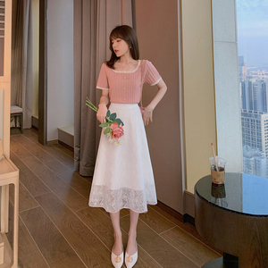 白色蕾丝纱裙半身裙