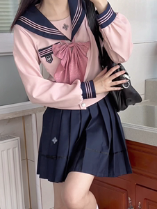 森女日系部落秋季长袖jk水手服套装裙女学院风少女制服纯色显瘦裙