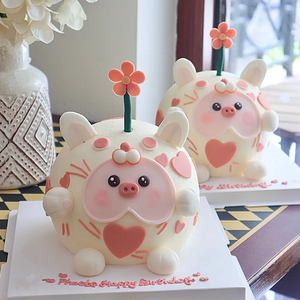2012人付款淘宝蛋糕装饰摆件猪年宝宝周岁摇头粉蓝色小猪蛋糕生日可爱
