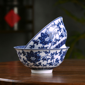 景德镇高温陶瓷碗中式家用青花瓷饭碗面汤碗粥碗缠枝莲仿古餐具碗