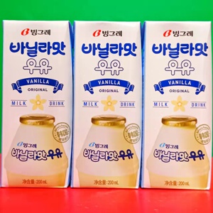 临期价 韩国进口宾格瑞香草味牛奶饮料200ml 学生早餐奶含乳饮品