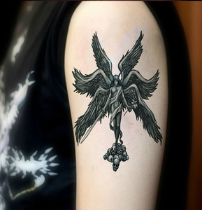六翼天使翅膀纹身贴 死神 羽毛 花臂手臂 腰部 刺青色 男女防水