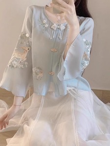新中式刺绣小鹿气质连衣裙女夏季今年流行的漂亮国风唐装两件套装