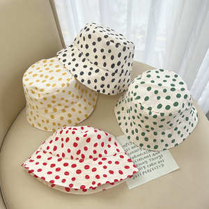 小清新波点儿童渔夫帽韩版女宝宝春秋夏季纯棉盆帽遮阳防晒帽子潮