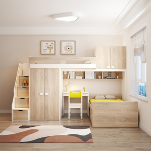 汤米妮琪 交错式上下床小户型衣柜一体错位型高低床上床下柜书桌