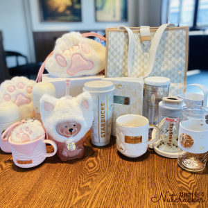 星巴克水杯白金立体鱼鳞翻盖樱花猫咪猫爪胶囊不锈钢陶瓷马克杯子