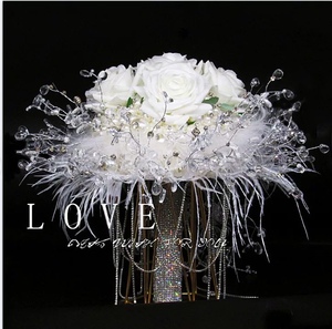 DIY欧韩法式浪漫新娘结婚高定奢华珠宝玫瑰羽毛发光手捧花材料包