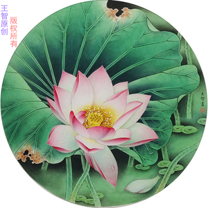 国画成品工笔花鸟画原创精品荷花扇面纯手绘真迹画芯未装裱无款