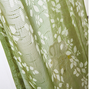 纱帘简约现代日式仿亚麻竹节印花田园风格窗帘客厅飘窗窗纱植物