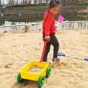 儿童海边拖拉小车 宝宝沙滩拉车 玩沙工具加厚塑料小推车拖车玩具
