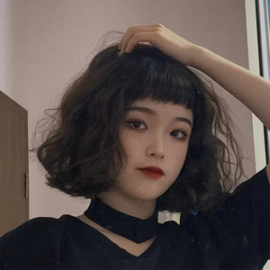 假发短发女蓬松自然羊毛卷短卷发假发套减龄时尚圆脸学生全头套式