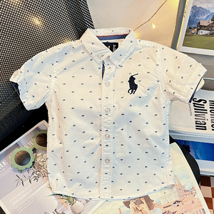 DEWIN外贸童装男童衬衫印花夏季短袖儿童衬衣男宝宝洋气小孩上衣
