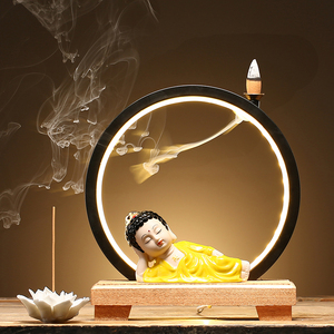 陶瓷工艺品禅意卧佛家居客厅书房保平安佛像小如来桌面摆件装饰品