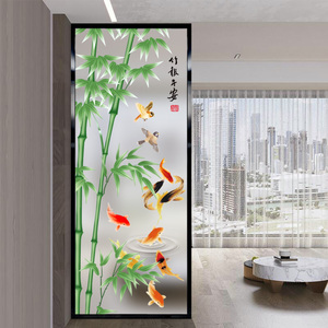 新中式钢化艺术玻璃隔断客厅屏风定制入户玄关磨砂透光轻奢竹子鱼