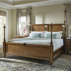美式乡村实木复古双人床 实木罗马柱别墅主卧婚床全屋可定制家具