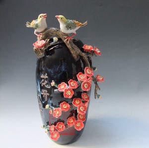 陶瓷工艺品 石湾公仔 花开富贵 喜上眉梢 桃花 花瓶