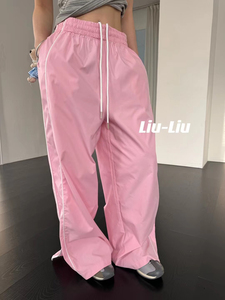 Liu Liu正版 夏季开衩拖地运动裤女薄款速干工装裤美式宽松阔腿裤