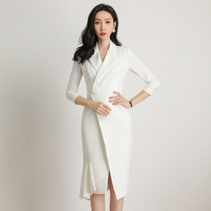 演讲比赛白色西装职业连衣裙礼服女服装高端夏季主持人正装高级感