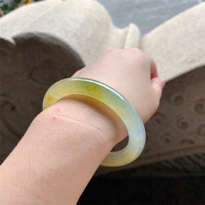 传奇红楼 圆条55 冰种冰黄黄翡种水翡翠手镯 黄色玉手镯