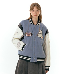 AMES韩国设计师品牌 23年秋冬新款字母拼接长袖夹克夹棉外套女