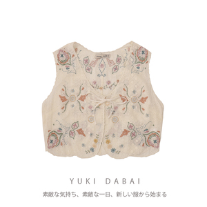 【现货】 马甲女2024新款民族风刺绣系带马甲小众设计感上衣外套