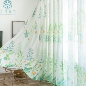 北欧风格植物窗帘ins清新棉麻窗帘创意田园简约客厅卧室书房阳台