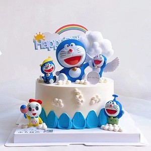 卡通蓝色小猫蛋糕装饰摆件插件儿童蓝猫儿童生日蛋糕插件蓝猫套装