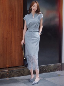 时尚气质蕾丝卫衣裙套装女2024夏季韩版拼接V领上衣+半身裙两件套