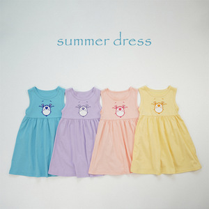 韩国女童连衣裙24刺綉夏季无袖女孩背带裙夏儿童柔软裙子卡通童装