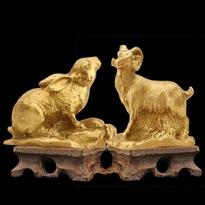 羊兔赐瑞铜摆件 属猪2022生肖吉祥物 居家客厅书房装饰品送木底座