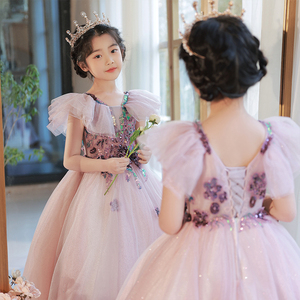 女童礼服高端儿童主持人钢琴演出服女孩生日公主裙花童蓬蓬纱洋气
