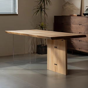 北欧白蜡木实木餐桌客厅书桌原木风大板桌茶桌创意长桌民宿工作台