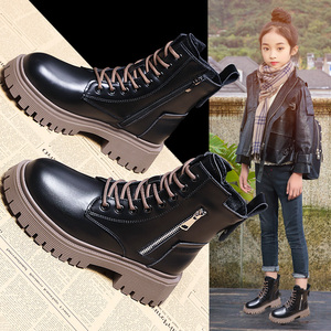 女童马丁靴2022冬季新款儿童靴子女大童加绒真皮短靴宝宝春秋单靴