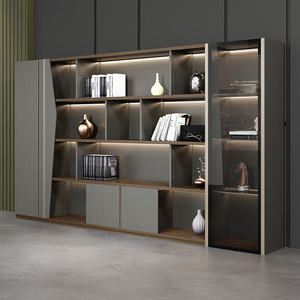 高档总裁办公室配套书柜董事长含灯带背景柜木质书柜资料储物收纳