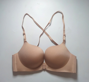 606570abcdde肤色光面无钢圈前扣交叉美背上薄下厚聚拢小底围文胸