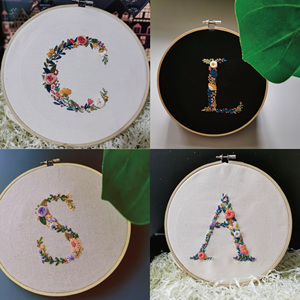免画图 姓氏字母刺绣diy材料包手工自绣衣服围巾麻布袋送男友礼物