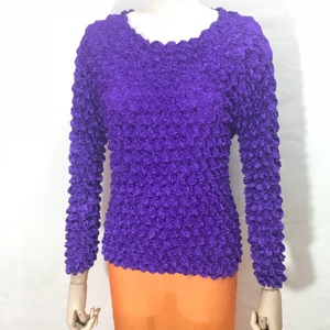 褶皱菠萝衫 t恤泡泡衣魔术衫弹力宽松显瘦立体时尚清透长袖秋装女