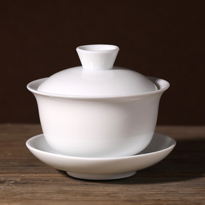 白瓷盖碗纯白高白瓷玉瓷德化茶杯功夫茶具三才杯陶瓷泡茶碗茶漏