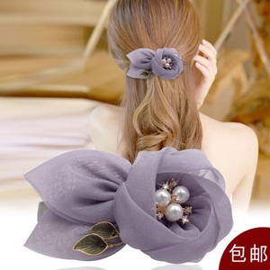 韩国发夹弹簧夹一字夹子成人顶夹花朵娟纱气质发饰优雅妈妈款头饰
