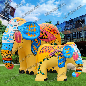大型玻璃钢彩绘大象雕塑户外仿真动物摆件房地产广场园林景观装饰