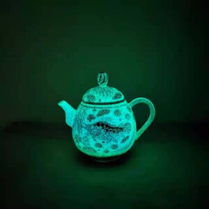 夜光瓷元青花手绘鱼藻纹茶壶手绘老货仿古瓷器古玩古董捡漏收藏