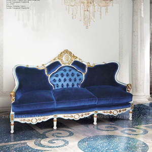 欧式3人沙发 客厅整装 奢华123组合沙发 丝绒蓝色雕花沙发大户型