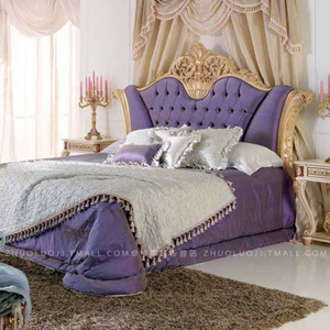 双人床 布艺软床 欧式小奢华 1.8米 2米婚床 公主床实木雕花 金色