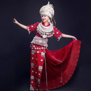 结婚礼服贵州民族风女装套装红2021年新款苗族服装云南刺绣百褶裙