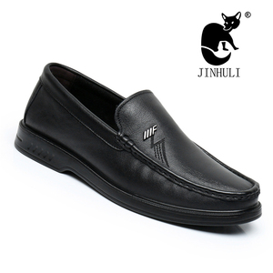 金狐狸男鞋真皮休闲鞋头层牛皮软面皮透气男士青年潮流软底豆豆鞋