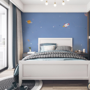蓝色星空壁纸男孩卧室无缝墙布北欧风格无纺布儿童房墙纸卡通无缝