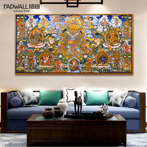 唐卡装饰画 财宝天王佛像挂画 办公室客厅沙发玄关壁画黄财神佛像